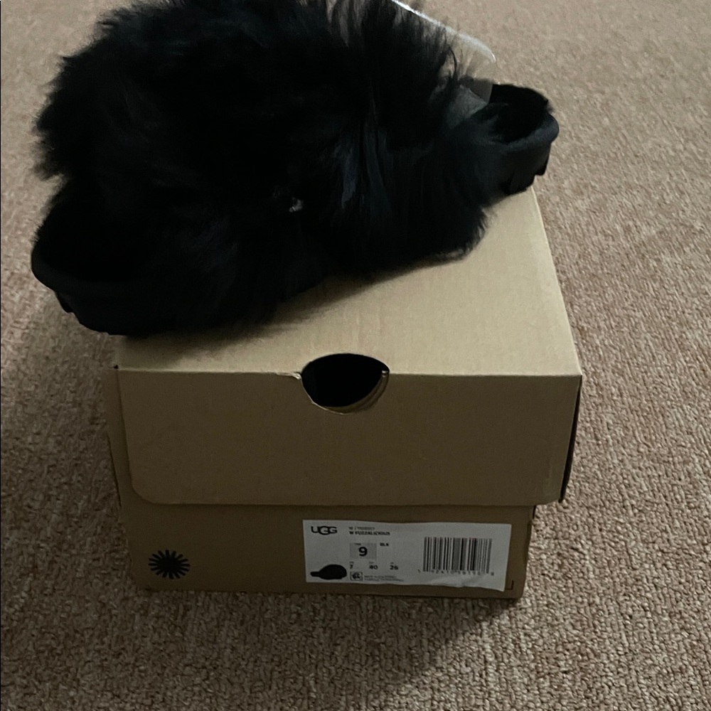 UGG Black Fluffy Slides